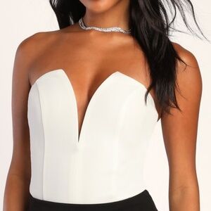 Babe Alert Ivory Notched Strapless Bodysuit